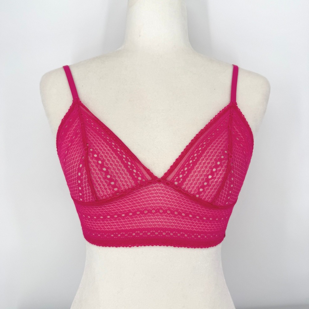 Calvin Klein Lace Bralette Womens Medium‎ Pink Pointelle Longline Triangle Bra